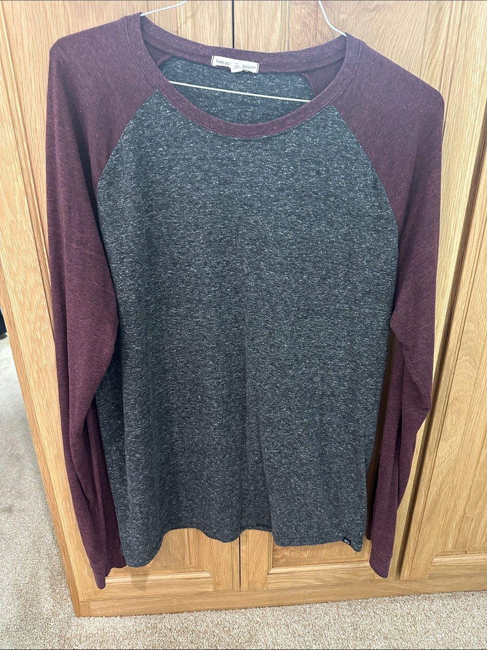 Threads 4 Thought Men's Long Sleeve Raglan Shirt - Charcoal & Burgundy